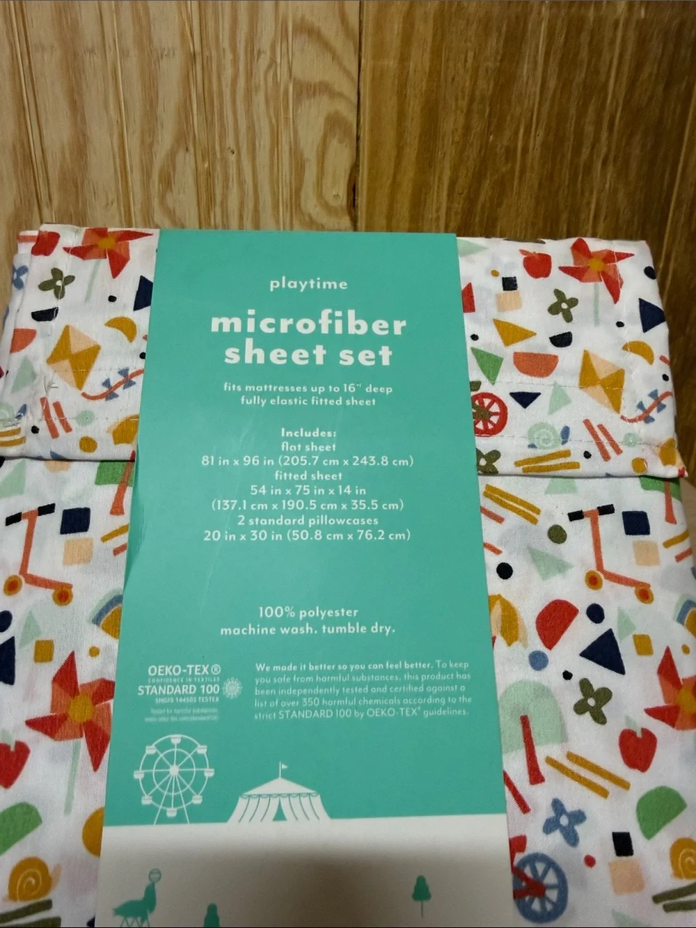 Pillowfort White Microfiber Sheet Set with Multicolor Playful Print